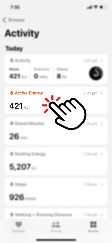 Active Energy Screen in Apple Health